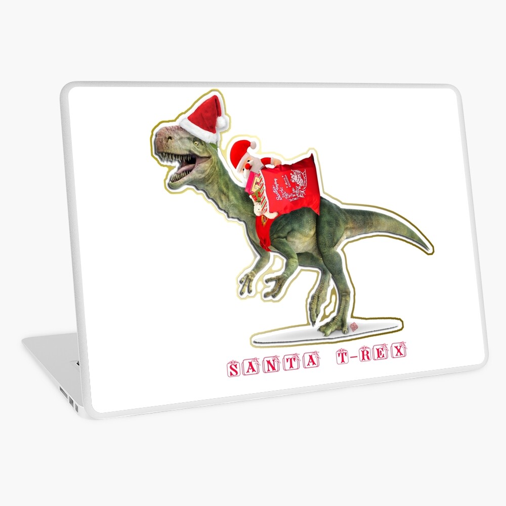 "Santa Claus Dinosaurs T-Rex (by ACCI) with Toy Bag" Laptop Skin by