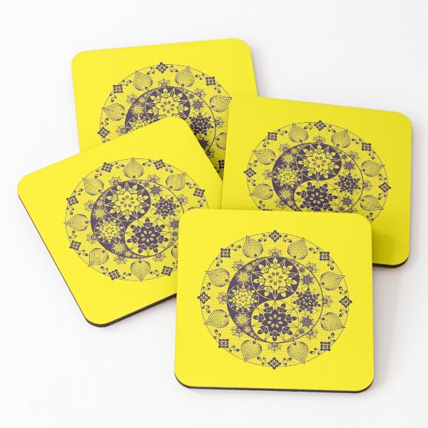 Item preview, Yin and Yang Flowers and Leaves Floral Mandala in Yellow and Violet designed and sold by Karen McFarland.