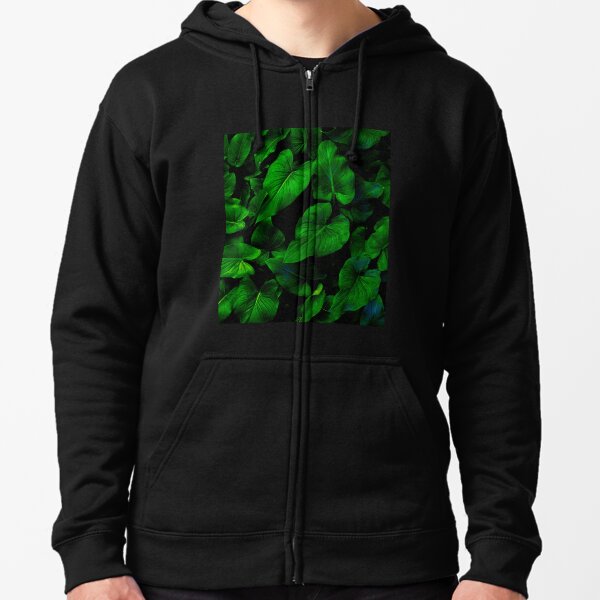 Dark Green Lilly Leaves Zipped Hoodie