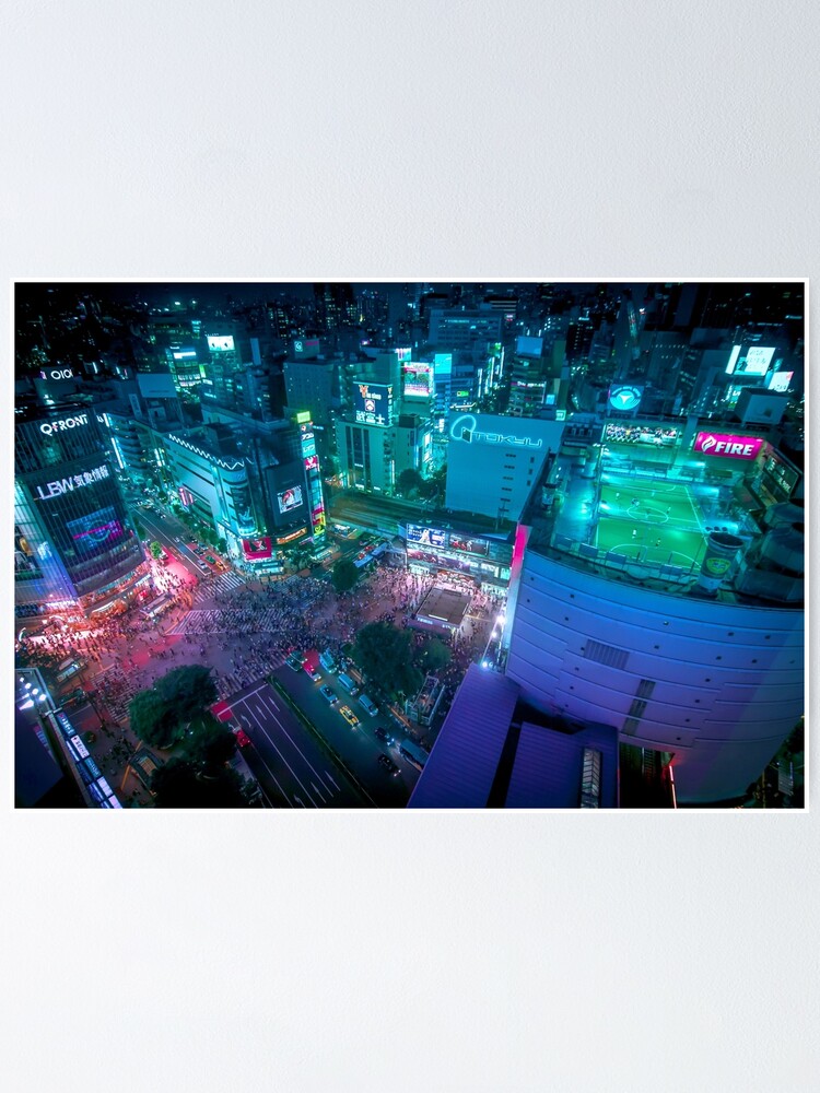 Alternate view of Shibuya crossing from above Poster