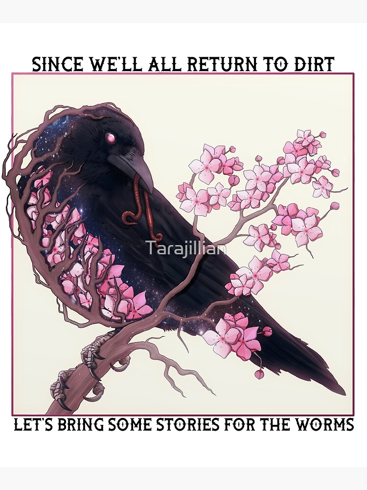 Cherry Blossom Crow with text by Tarajillian