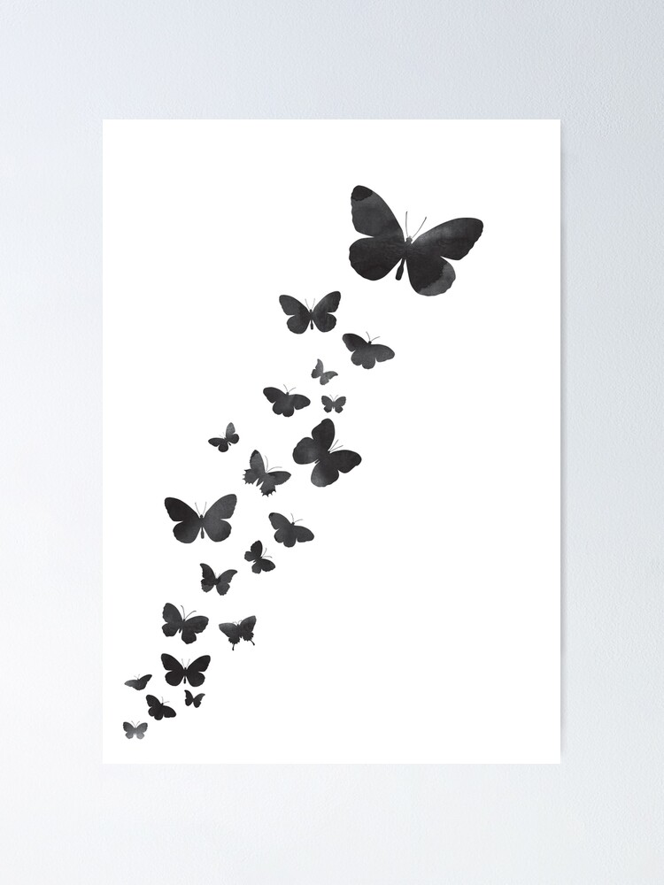 Fluttering Butterflies Black White Poster By Lunahaze Redbubble