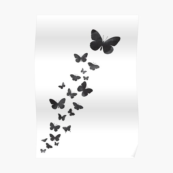 Fluttering butterflies - black & white Poster