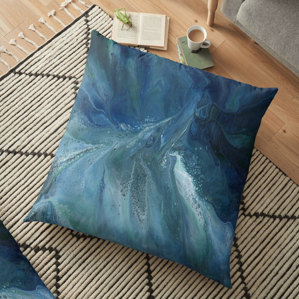 Wave Over Sandbank: fluid acrylic pour painting Floor Pillow