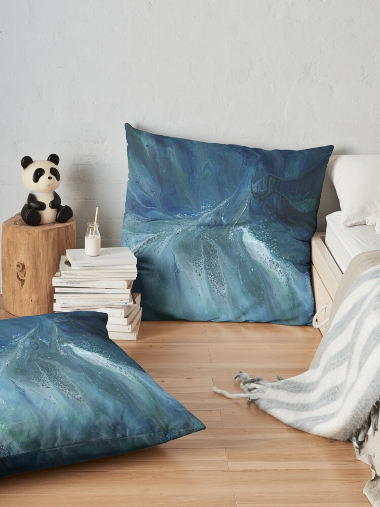 Alternate view of Wave Over Sandbank: fluid acrylic pour painting Floor Pillow
