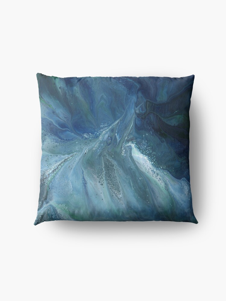 Alternate view of Wave Over Sandbank: fluid acrylic pour painting Floor Pillow