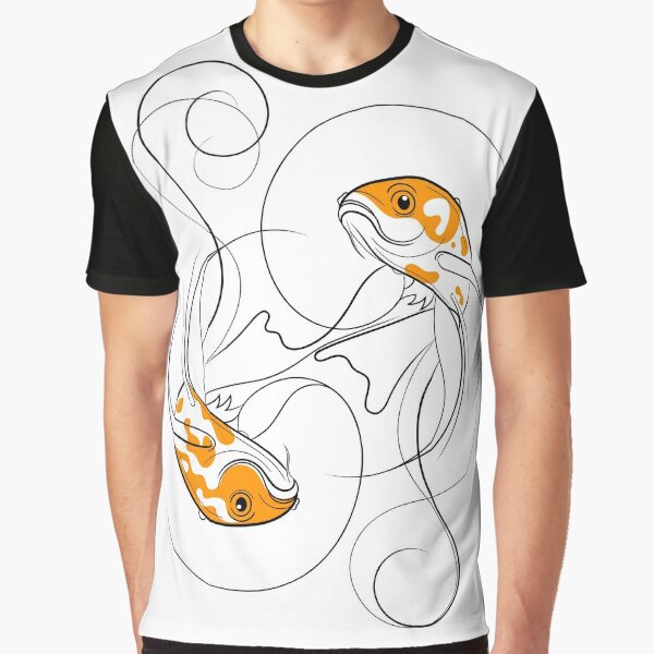 Dancing Koi Fish Yin Yang Line Drawing Graphic T-Shirt