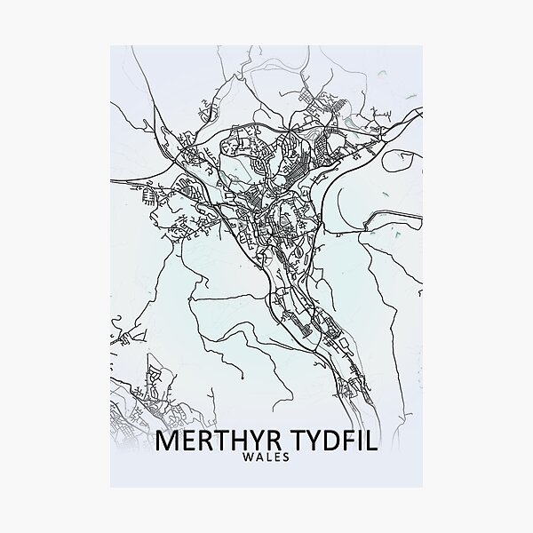 Item preview, Merthyr Tydfil, Wales, White, City, Map designed and sold by neilius.