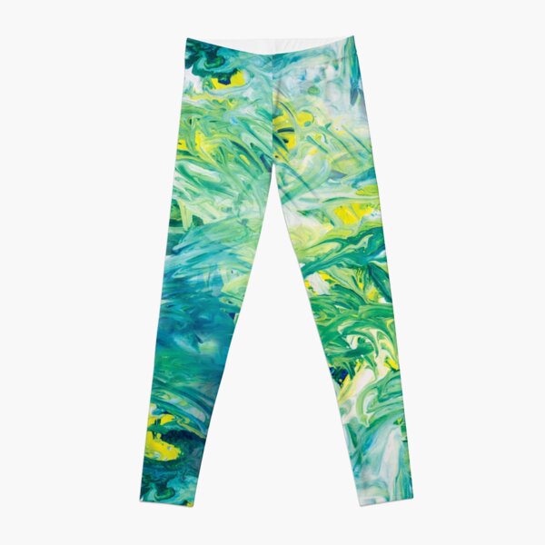Green, blue and yellow finger Painting Pattern Leggings