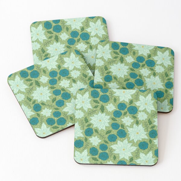 Item preview, Retro Christmas Poinsettia and Ranunculus Floral on Green designed and sold by carabara.