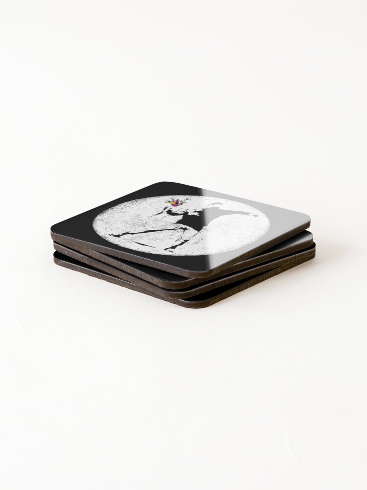 Alternate view of Banksy Protester Throwing Flowers Coasters (Set of 4)