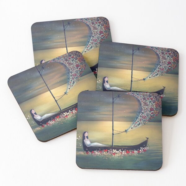 Luna Moth Natural Wood Slice Coaster Set of 4, Rustic Coasters