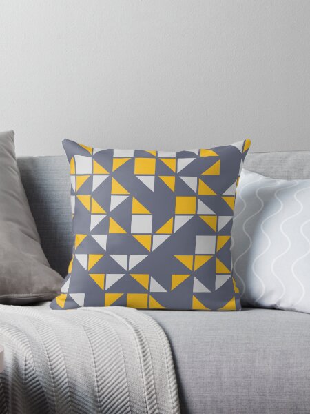 Grey Blue and Mustard Yellow Geometric Pillow for Sale by OneThreeSix Redbubble