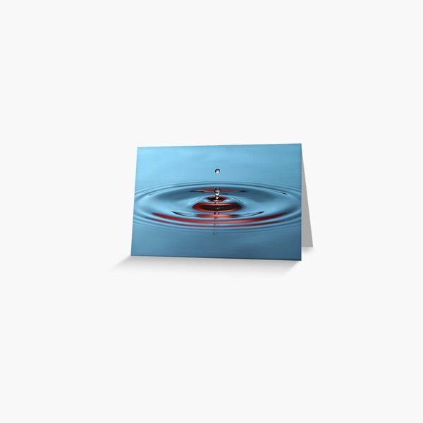 notelet ripples in puddle Greetings card water drop apple with reflection blank inside for your message.