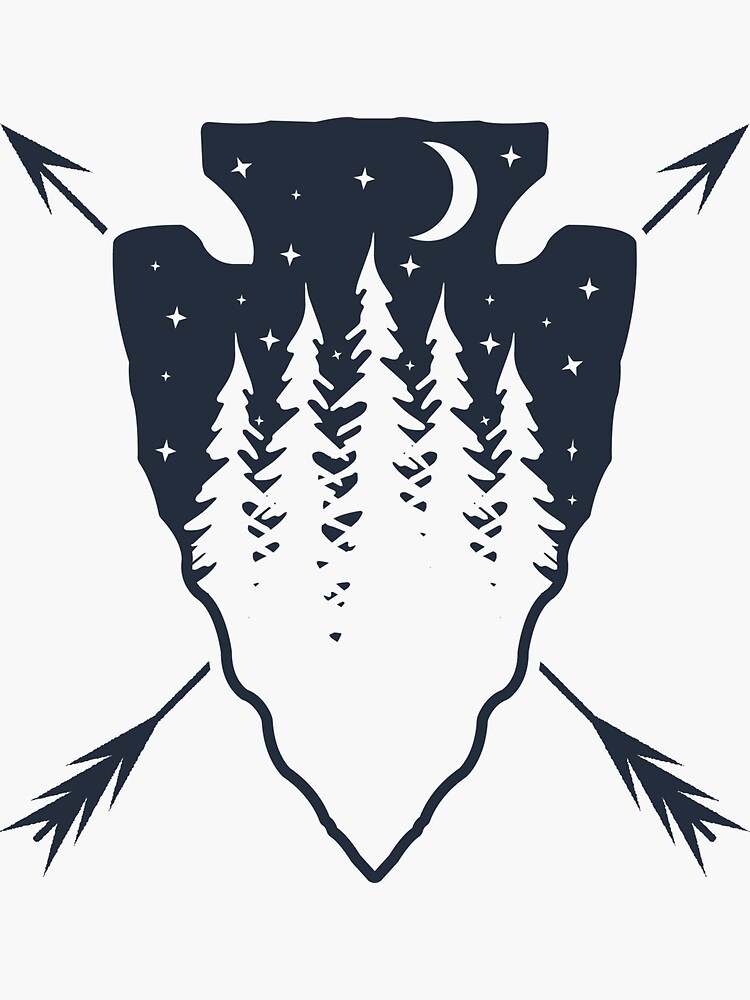 "Arrowhead Hunting Pine Tree Moon Scenery Arrowhead Artifact" Sticker
