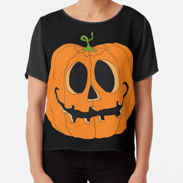 Grinning Orange Jack-O-Lantern Halloween Pumpkin Chiffon Top