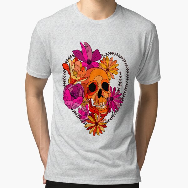 Sweet Gisele  Sugar Skull Grey V-Neck T-Shirt Tee with Sparkling