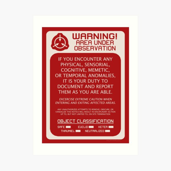 SCP Foundation Red WARNING Signage - Red Background Art Print