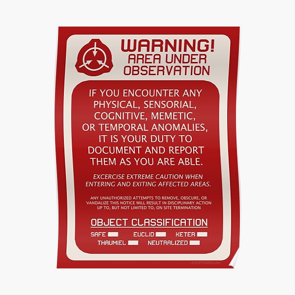 SCP Foundation Red WARNING Signage - Red Background Poster