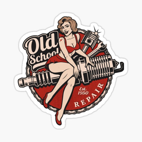 Old School Garage Pin Up Sticker