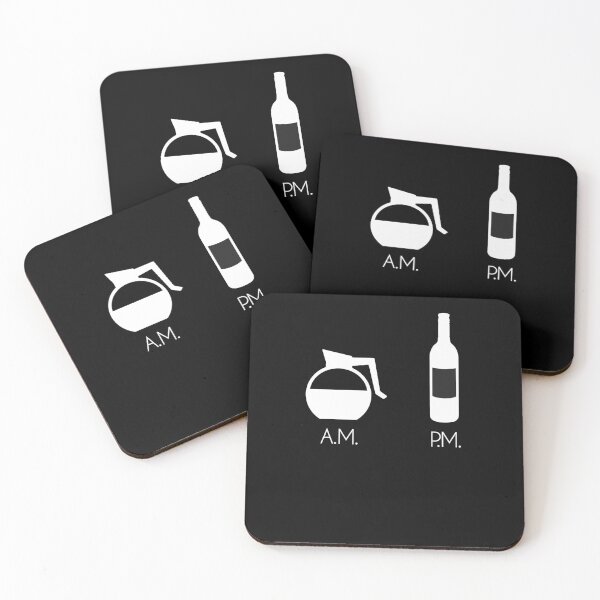 Coffee Wine AM PM Coasters (Set of 4)