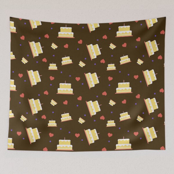 Item preview, Happy birthday cake dessert with hearts and polka dots seamless repeating background designed and sold by mkopka.