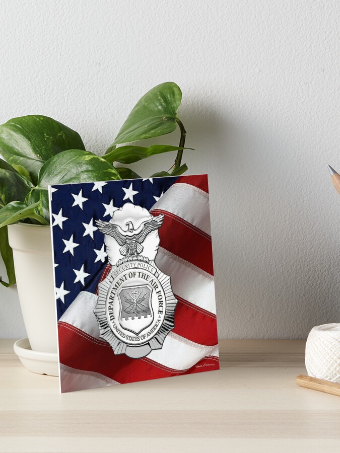 U.S. Air Force Security Forces - SECFOR Badge over American Flag Art Board  Print for Sale by Serge Averbukh