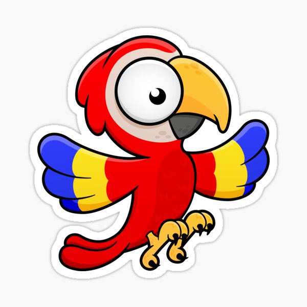 Cute Red Parrot Cartoon Character Sticker
