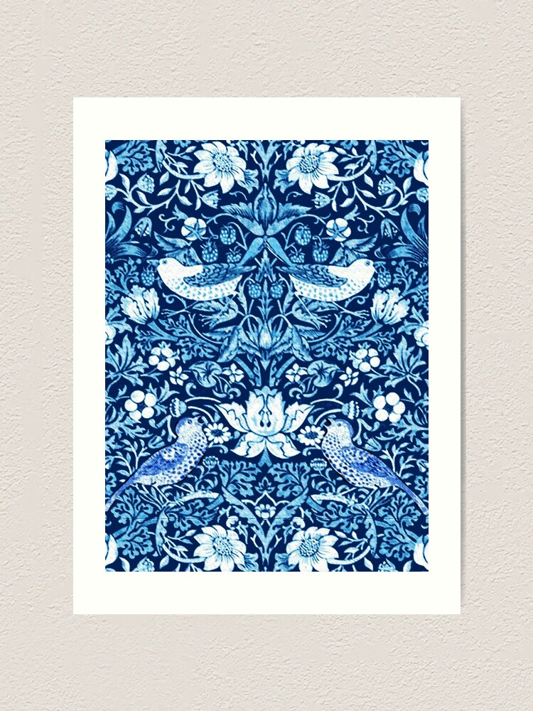 Art Nouveau Bird and Flower Tapestry, Dark Blue  Art Board Print for Sale  by Marymarice