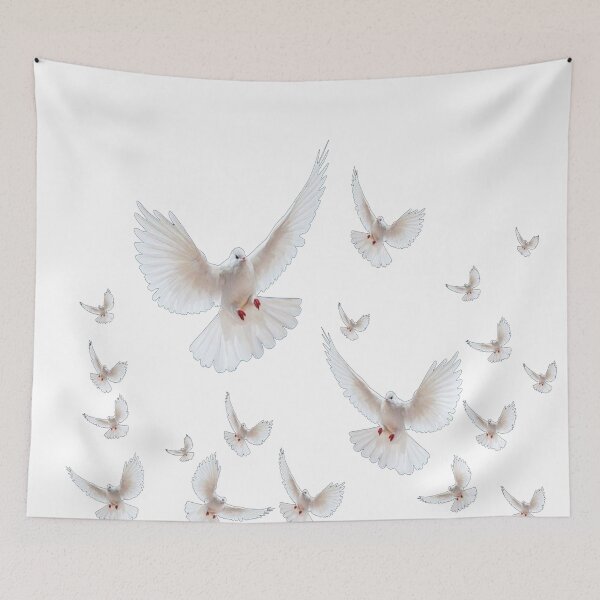 Item preview, WHITE FLYING PEACE DOVES ON WHITE ART designed and sold by sharlesart.