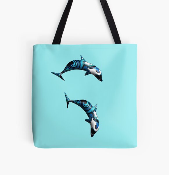 Psychedelic Dolphins Surfing All Over Print Tote Bag