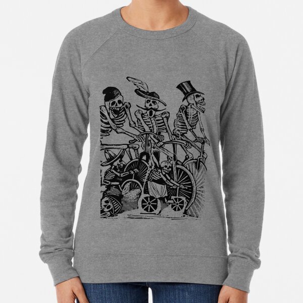 Calavera Cyclists | Day of the Dead | Dia de los Muertos | Skulls and Skeletons | Vintage Skeletons | Black and White | Lightweight Sweatshirt