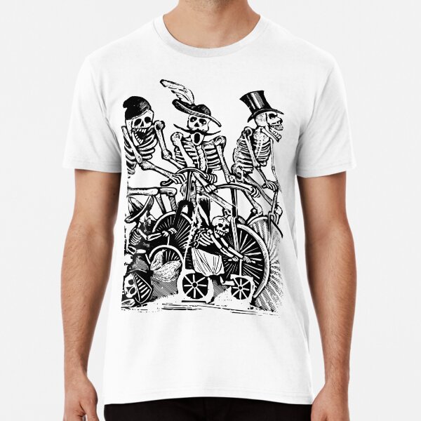 Calavera Cyclists | Day of the Dead | Dia de los Muertos | Skulls and Skeletons | Vintage Skeletons | Black and White | Premium T-Shirt