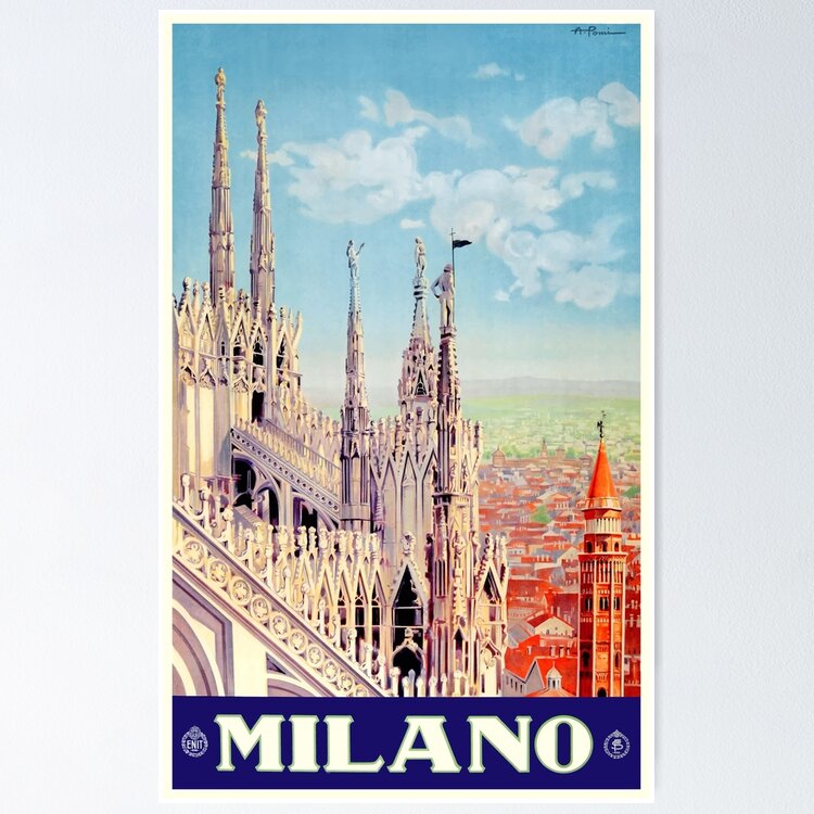 1930 Milan Cathedral Italy Travel Poster Sticker