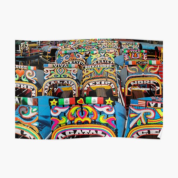 Colourful chinampas and trajineras in Mexico City Poster