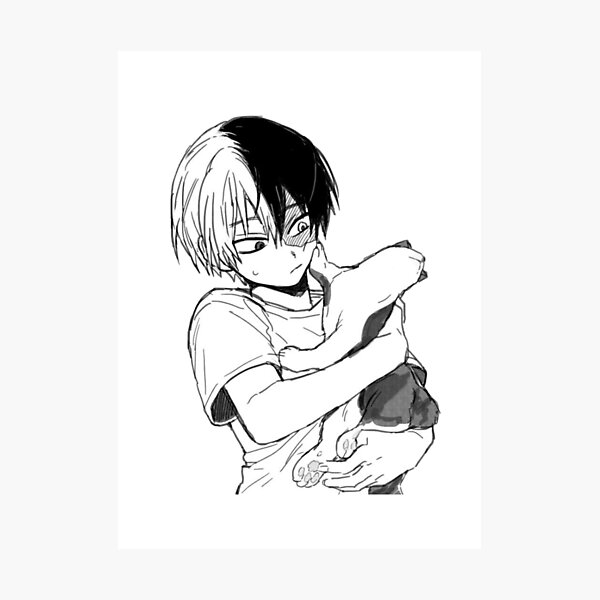 Todoroki mit seiner Katze Fotodruck