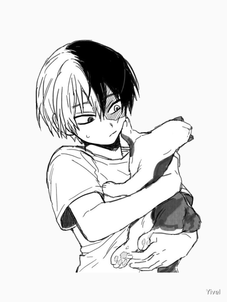 Todoroki with his cat by Yivel