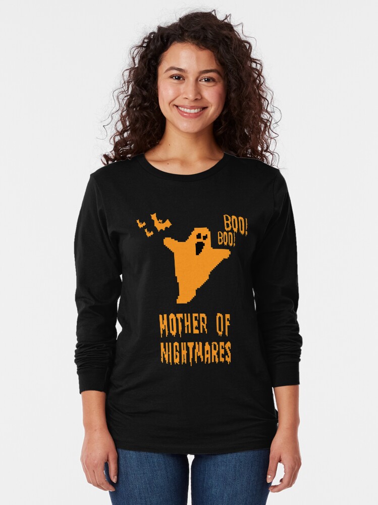 Alternate view of Mother of Nightmares Spooky Scary Pixel Ghost Bat. Long Sleeve T-Shirt