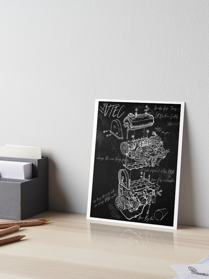 VTEC Engine Drawing  Art Board Print