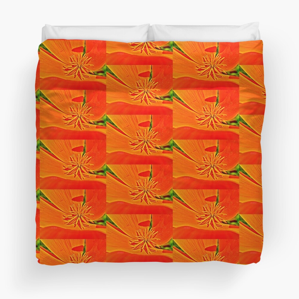 Orange Poppy Star Duvet Cover