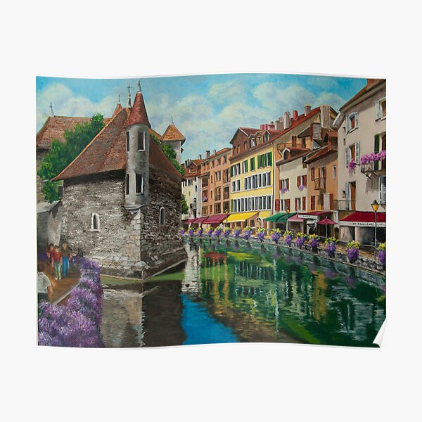 reflets reflétés dans le canal des bâtiments et des fleurs. C'est une belle Poster