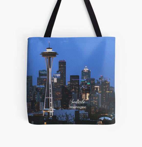 Retro Aesthetic Vinyl Record City Skyline Hipster Seattle Tote Bag