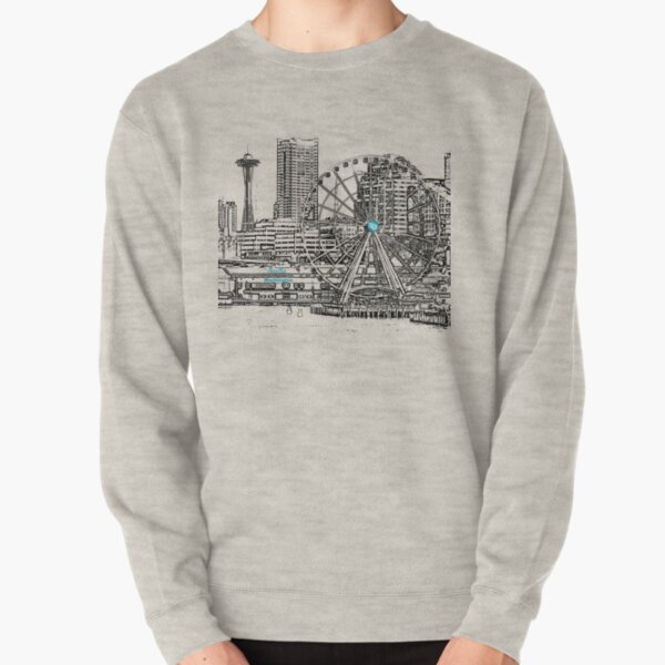 Seattle Skyline Flight Hooded Sweatshirt designed by JOOLcity