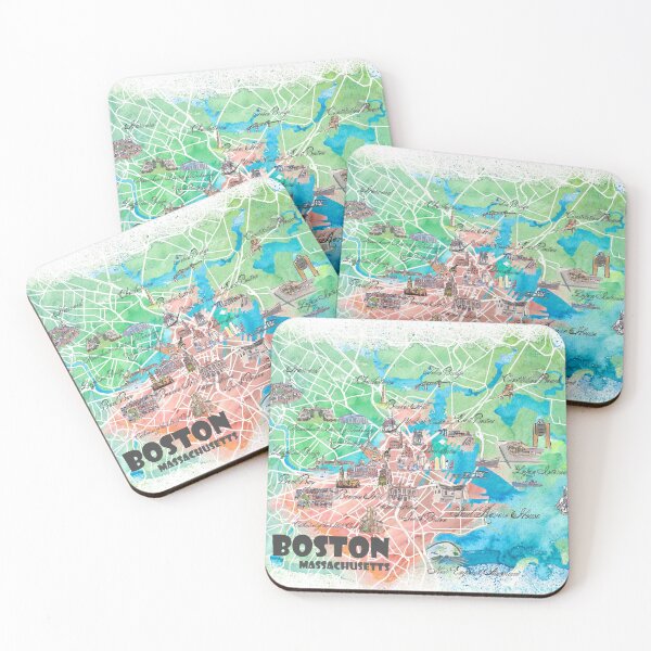 Item preview, Boston Massachusetts USA Illustrated Map with Main Roads Landmarks and Highlights designed and sold by artshop77.