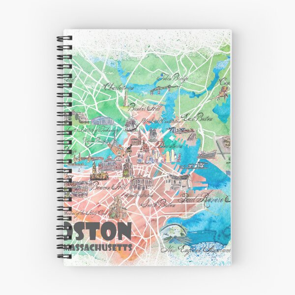 Item preview, Boston Massachusetts USA Illustrated Map with Main Roads Landmarks and Highlights designed and sold by artshop77.