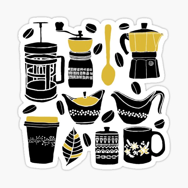 Coffee lovers minimalist illustration in black and gold. Sticker