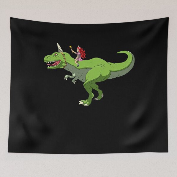 Item preview, Girl Riding T-Rex With Unicorn Horn Fairy Fantasy designed and sold by BornDesign.