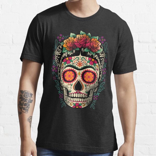  Frida Kahlo Sugar Skull Women's V-Neck T-Shirt Calavera Day of  The Dead Tee : Clothing, Shoes & Jewelry