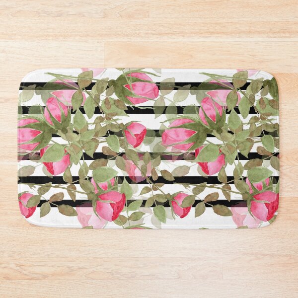 Item preview, Watercolor . Buds of roses on a striped black and white background .  designed and sold by fuzzyfox.
