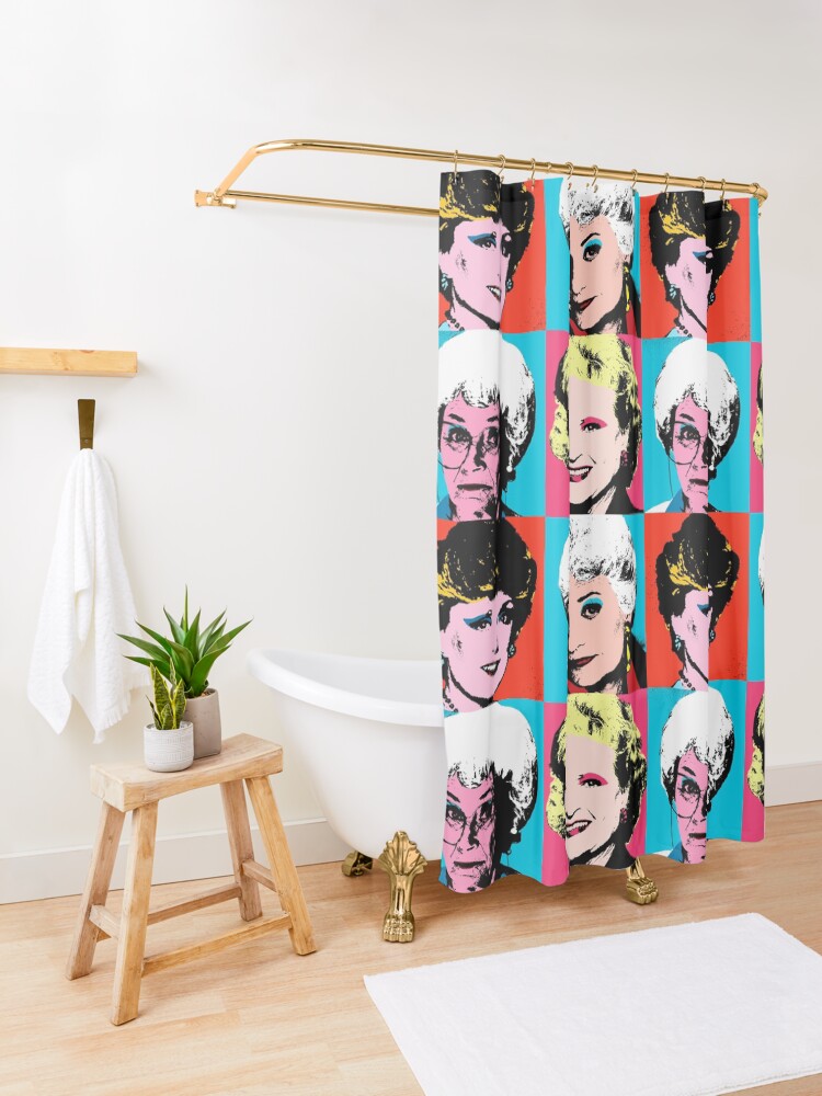 Alternate view of Golden Warhol Girls Shower Curtain